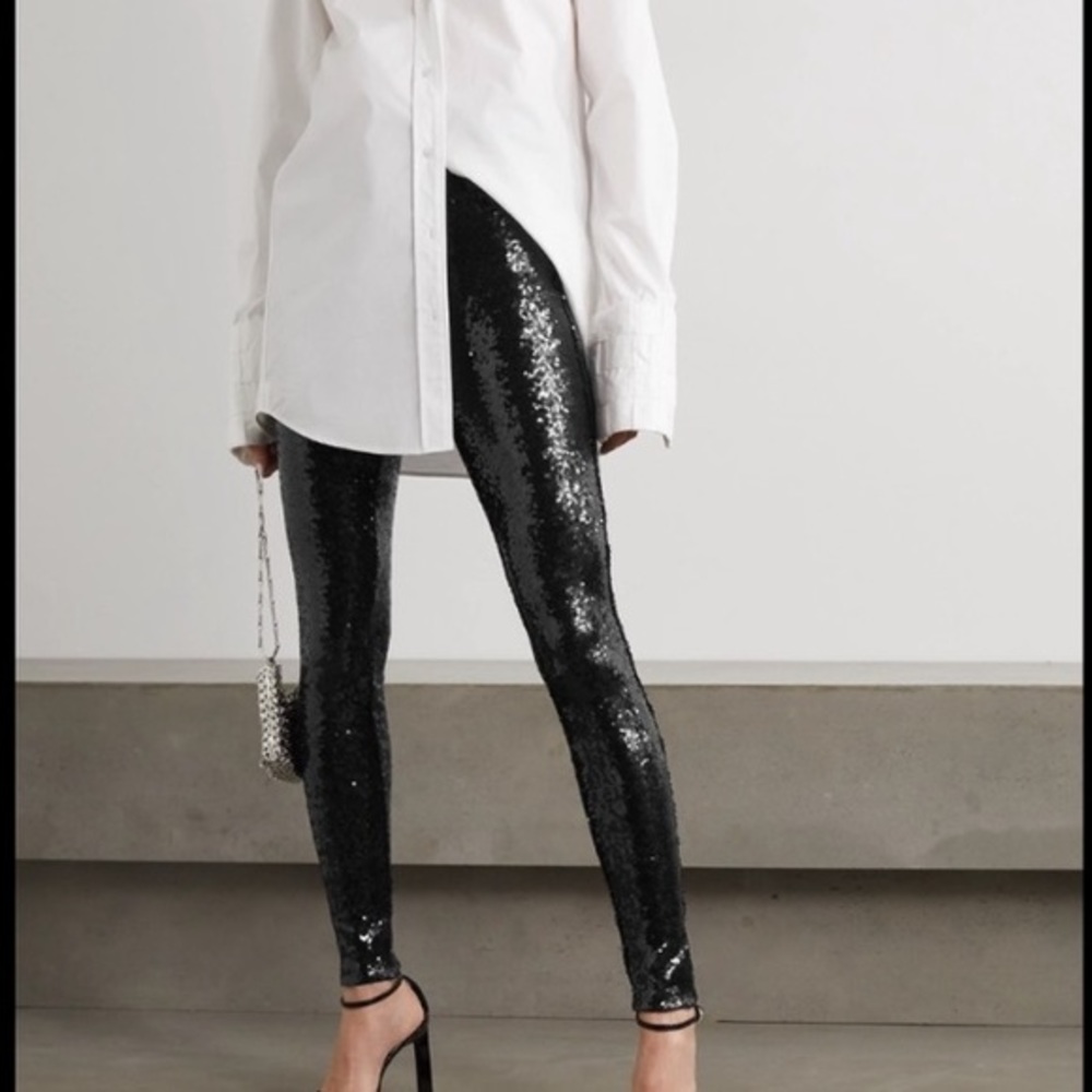 Alice + Olivia Black Sequin Skinny Leggings